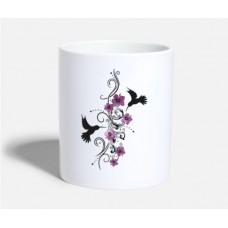 Hummingbird Hibiscus And Tendril White Mugs